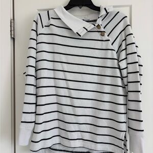 J. Crew Ivory and Black Striped Polo